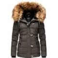 Winterjacke NAVAHOO "Zoja" Gr. S (36), grau (anthrazit) Damen Jacken stylische Steppjacke mit Kunstpelz Kapuze