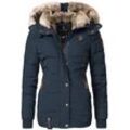 Winterjacke MARIKOO "Nekoo", Damen, Gr. L (40), blau, Oberstoff: 100% Polyester, Futter: 100% Polyester, Wattierung: 100% Polyester, Ärmelfutter: 100% Polyester, Kunstpelz: 90% Polyacryl, 10% Polyester, modisch, tailliert hüftbedeckend, Langarm Ärmel ohne Ärmelschlitz Rippstrickbündchen, Jacken, stylische Damen Steppjacke mit großer Kapuze