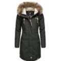 Winterjacke RAGWEAR "Tawny" Gr. L (40), grün (flaschengrün), Damen, Außenmaterial: 65% Polyester, 35% Baumwolle, Innenfutter: 100% Polyester, Wattierung: 100% Polyester, Jacken, stylischer Winterparka mit großer Kapuze und Kunstfellkragen