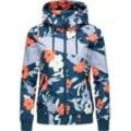 Outdoorjacke RAGWEAR "Nuggie Block Flower", Damen, Gr. M (38), blau (petrol), Außenmaterial: 100% Polyester, Innenfutter: 100% Polyester, modisch, gerade hüftbedeckend, Langarm eng Rippstrickbündchen, Jacken, modische Damen Freizeitjacke mit floralem Print