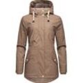 Regenjacke NAVAHOO "Oceans Heart", Damen, Gr. L (40), grau (taupe), Oberstoff: 70% Polyester, 30% Polyurethan, Futter: 100% Polyester, Wattierung: 100% Polyester, Ärmelfutter: 100% Polyester, modisch, figurumspielend Po-bedeckend, Langarm Ärmel ohne Ärmelschlitz Rippstrickbündchen mit Knöpfen, Jacken, stylischer wasserdichter Regenmantel mit Kapuze