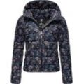 Steppjacke RAGWEAR "Tiasa" Gr. M (38), blau (navy) Damen Jacken Geblümte Winterjacke mit Kapuze