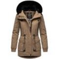 Wintermantel MARIKOO "Olessaa" Gr. M (38), grau (taupe), Damen, Obermaterial: 100% Baumwolle, Futter: 100% Polyester, Wattierung: 100% Polyester, Ärmelfutter: 100% Polyester, Kunstfell: 90% Polyacryl, 10% Polyester, Mäntel, Sportlicher Baumwoll-Parka für den Winter