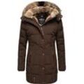 Wintermantel MARIKOO "Lieblings Jacke" Gr. M (38), braun (dunkelbraun), Damen, Oberstoff: 100% Polyester, Futter: 100% Polyester, Wattierung: 100% Polyester, Ärmelfutter: 100% Polyester, Kunstpelz: 90% Polyacryl, 10% Polyester, Mäntel, stylischer Winter Steppmantel m. Kunstpelz-Kapuze