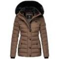 Steppjacke NAVAHOO "Milianaa" Gr. L (40), grau (taupe) Damen Jacken Edle Winterjacke mit weicher Kunstfell-Kapuze