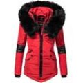 Winterjacke NAVAHOO "Nirvana", Damen, Gr. M (38), rot, Oberstoff: 100% Polyester, Futter: 100% Polyester, Wattierung: 100% Polyester, Ärmelfutter: 100% Polyester, Kunstpelz: 90% Polyacryl, 10% Polyester, kontrastfarbene Details, modisch, figurbetont normal, Langarm mit Ärmelbesatz Rippstrickbündchen kontrastfarben, Jacken, edle Steppjacke m. schwarzem Kunstpelzkragen