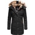 Wintermantel MARIKOO "Lieblings Jacke" Gr. L (40), schwarz, Damen, Oberstoff: 100% Polyester, Futter: 100% Polyester, Wattierung: 100% Polyester, Ärmelfutter: 100% Polyester, Kunstpelz: 90% Polyacryl, 10% Polyester, Mäntel, stylischer Winter Steppmantel m. Kunstpelz-Kapuze