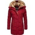 Wintermantel MARIKOO "Lieblings Jacke", Damen, Gr. M (38), rot (blutrot), Oberstoff: 100% Polyester, Futter: 100% Polyester, Wattierung: 100% Polyester, Ärmelfutter: 100% Polyester, Kunstpelz: 90% Polyacryl, 10% Polyester, casual, tailliert Po-bedeckend, Langarm Ärmel ohne Ärmelschlitz Rippstrickbündchen, Mäntel, stylischer Winter Steppmantel m. Kunstpelz-Kapuze