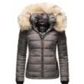 Winterjacke MARIKOO "Lerikaa" Gr. XL (42), grau Damen Jacken Winter Steppjacke mit abnehmbarem Kunstfell