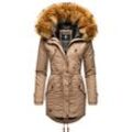 Wintermantel MARIKOO "La Viva Prc" Gr. M (38), grau (taupe), Damen, Oberstoff: 100% Baumwolle, Futter: 100% Polyester, Wattierung: 100% Polyester, Ärmelfutter: 100% Polyester, Kunstpelz: 90% Polyacryl, 10% Polyester, Mäntel, stylischer Winterparka mit abnehmbarem Kunstfell