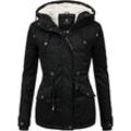 Winterjacke MARIKOO "Manolya", Damen, Gr. L (40), schwarz, Oberstoff: 100% Baumwolle, Futter: 100% Polyester, Wattierung: 100% Polyester, Ärmelfutter: 100% Polyester, casual, figurbetont Po-bedeckend, hoch geschlossener Ausschnitt, Langarm Ärmel ohne Ärmelschlitz Rippstrickbündchen mit Druckknopf, Jacken, stylischer Kurzmantel mit weichem Teddyfell-Futter