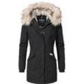 Wintermantel NAVAHOO "Cristal", Damen, Gr. L (40), schwarz, Oberstoff: 65% Polyester, 35% Baumwolle, Futter: 100% Polyester, Wattierung: 100% Polyester, Ärmelfutter: 100% Polyester, Kunstpelz: 90% Polyacryl, 10% Polyester, modisch, tailliert Po-bedeckend, hoch geschlossener Ausschnitt, Langarm Ärmel ohne Ärmelschlitz Rippstrickbündchen, Mäntel, stylischer Damen Winterparka mit Kunstfell-Kapuze