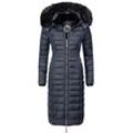 Wintermantel NAVAHOO "Umay", Damen, Gr. S (36), blau, Oberstoff: 100% Polyester, Futter: 100% Polyester, Wattierung: 100% Polyester, Ärmelfutter: 100% Polyester, Kunstpelz: 90% Polyacryl, 10% Polyester, clean, modisch, tailliert ca. Mitte Knie, Langarm Ärmel ohne Ärmelschlitz normaler Saum, Mäntel, langer Damen Winter Steppmantel mit Kunstfellkapuze