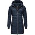 Steppjacke RAGWEAR "Tiasa Long" Gr. M (38), blau (navy) Damen Jacken Gemusterte Winterjacke mit Kapuze