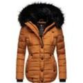 Steppjacke MARIKOO "Lotusblüte" Gr. S (36), braun (zimt) Damen Jacken hochwertige Winter Jacke mit edler Kunstpelz Kapuze