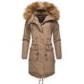 Wintermantel NAVAHOO "Rosinchen", Damen, Gr. S (36), grau (taupe), Oberstoff: 100% Baumwolle, Futter: 100% Polyester, Wattierung: 100% Polyester, Ärmelfutter: 100% Polyester, Kunstpelz: 90% Polyacryl, 10% Polyester, casual, tailliert ca. Mitte Oberschenkel, Langarm Ärmel ohne Ärmelschlitz Rippstrickbündchen, Mäntel, stylischer Damen Winter Baumwollparka mit Kunstfell