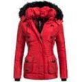 Steppjacke MARIKOO "Vanilla", Damen, Gr. XS (34), rot, Obermaterial: 100% Polyester, Futter: 100% Polyester, Kunstpelz: 100% Polyacryl, modisch, figurbetont Po-bedeckend, Langarm Ärmel ohne Ärmelschlitz Rippstrickbündchen kontrastfarben, Jacken, edle Winterjacke m. Kunstfellkapuze