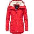 Winterjacke MARIKOO "Bikoo", Damen, Gr. S (36), rot, Oberstoff: 100% Baumwolle, Futter: 100% Polyester, Wattierung: 100% Polyester, Ärmelfutter: 100% Polyester, modisch, figurumspielend hüftbedeckend, hoch geschlossener Ausschnitt, Jacken, sportliche Damen Outdoor Baumwolljacke mit Kapuze