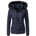 Steppjacke MARIKOO "Unique" Gr. M (38), blau Damen Jacken modische Winterjacke mit Kunstpelz-Kapuze