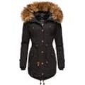 Wintermantel MARIKOO "La Viva Prc", Damen, Gr. S (36), schwarz, Oberstoff: 100% Baumwolle, Futter: 100% Polyester, Wattierung: 100% Polyester, Ärmelfutter: 100% Polyester, Kunstpelz: 90% Polyacryl, 10% Polyester, casual, tailliert Po-bedeckend, hoch geschlossener Ausschnitt, Mäntel, stylischer Winterparka mit abnehmbarem Kunstfell