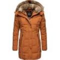 Wintermantel MARIKOO "Lieblings Jacke", Damen, Gr. M (38), braun (zimt), Oberstoff: 100% Polyester, Futter: 100% Polyester, Wattierung: 100% Polyester, Ärmelfutter: 100% Polyester, Kunstpelz: 90% Polyacryl, 10% Polyester, casual, tailliert Po-bedeckend, Langarm Ärmel ohne Ärmelschlitz Rippstrickbündchen, Mäntel, stylischer Winter Steppmantel m. Kunstpelz-Kapuze