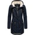 Wintermantel RAGWEAR "Elsie", Damen, Gr. S (36), blau (royalblau), Außenmaterial: 65% Polyester, 35% Baumwolle, Innenfutter: 100% Polyester, Wattierung: 100% Polyester, casual, tailliert ca. Mitte Oberschenkel, Langarm Ärmel ohne Ärmelschlitz Rippstrickbündchen mit Daumenlöchern, Mäntel, stylischer Winterparka mit Kapuze und Teddyfleece