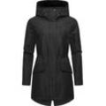 Regenmantel RAGWEAR "Begonia", Damen, Gr. L (40), schwarz, Obermaterial: 100% Polyester, Innenfutter: 100% Polyester, modisch, figurumspielend Po-bedeckend, hoch geschlossener Ausschnitt, Langarm mit Knöpfen,mit Umschlag,verstellbar Umschlagsaum mit Druckknopf, Mäntel, Wasserdichter Damen Übergangsmantel mit großer Kapuze