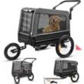 VESKA® Hundeanhänger 3in1 Fahrradanhänger, Hundebuggy, Jogger für Hunde, großer Laderaum 240 Liter, Hundewagen mit Dual Federung, faltbar in Anthrazit/Schwarz