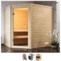 Sauna WELLTIME "Juli", beige (naturbelassen), Saunaofen, integrierte Steuerung, 3,6 kW, Saunen, 3,6-kW-Plug & Play Ofen mit int. Steuerung