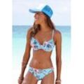 Bügel-Bikini-Top LASCANA "Malia", Damen, Gr. 36, Cup C, blau (hellblau, bedruckt), Microfaser, Polyamid, Microfaser, bedruckt, floral, Bikini-Oberteile, mit tropischem Print