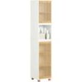 Sobuy - BZR127-W Hochschrank Badezimmer Schrank Badschrank schmal Badregal Badezimmerschrank Badezimmermöbel Weiß-Natur bht ca. 33x165x33cm