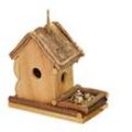 Deko Vogelhaus mit Futterstelle, Holz, Vogelhäuschen zum Aufhängen, hbt: 21x21x12,5 cm, Garten, Balkon, natur - Relaxdays