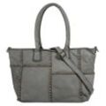 Shopper SAMANTHA LOOK Gr. B/H/T: 48cm x 28cm 15cm onesize, grau, Damen, Leder, unifarben, leicht glänzend, Taschen, echt Leder, Made in Italy