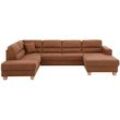 Wohnlandschaft HOME AFFAIRE "Navan, U-Form", braun (zimt), B:313cm H:85cm, Sofas, Wohnlandschaft, wahlweise mit Bettfunktion und Kopfstütze