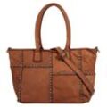 Shopper SAMANTHA LOOK Gr. B/H/T: 48cm x 28cm 15cm onesize, braun (cognac), Damen, Leder, unifarben, leicht glänzend, Taschen, echt Leder, Made in Italy