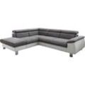 Ecksofa COTTA "Komaris L-Form", weiß (weiß, stone), Sofas, B/H/T: 249cm x 72cm x 100cm, Kunstleder SOFTLUX-Struktur, Ottomane links, ohne Bettfunktion-ohne Bettkasten-mit RGB-LED-Beleuchtung-mit Kopfteilverstellung inklusive Kopf- bzw. Rückenverstellung, wahlweise Bettfunktion