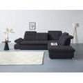 Ecksofa COTTA "Holiday L-Form", schwarz, Sofas, B/H/T: 310cm x 86cm x 265cm, Chenille-Struktur, Ottomane rechts, ohne Bettfunktion-ohne Bettkasten-mit Kopfteilverstellung-mit Armteilverstellung-mit Sitztiefenverstellung, 90% Polyester, 10% Polyamid Sitztiefenverstellung, wahlweise mit Bettfunktion inkl. Bettkasten