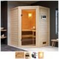 Sauna WELLTIME "Anni", beige (naturbelassen), Saunaofen, externe Steuerung, 3,6 kW, Saunen, 3,6-kW-Plug & Play Ofen mit ext. Steuerung