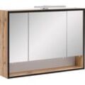 Spiegelschrank SCHILDMEYER "Maxima", braun (eiche landhaus dekor, spiegel), B:80cm H:65,6cm T:16cm, Holzwerkstoff, Schränke, Breite 80 cm, 3-türig, LED-Beleuchtung, Schalter-/Steckdosenbox