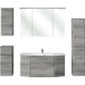 Badmöbel-Set SAPHIR "Quickset 5-teilig Glas-Waschtisch mit LED-Spiegelschrank, Bad-Set" Kastenmöbel-Sets Gr. B/H/T: 175 cm x 200 cm x 48 cm, grau (graphit struktur quer nachbildung) Midischrank, Unterschrank, Hängeschrank, inkl. Türdämpfer, 9 Türen