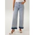 Straight-Jeans ANISTON CASUAL Gr. 36, N-Gr, blau (bleached used), Damen, Denim/Jeans, Obermaterial: 87% Baumwolle, 11% Polyester, 2% Elasthan, Abriebeffekte, Jeans, mit trendiger Waschung am leicht ausgefranstem Saum