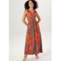 Sommerkleid ANISTON SELECTED Gr. 36, N-Gr, bunt (grün, rot, orange) Damen Kleider Strandkleider mit breiten Trägern zum Raffen Bestseller