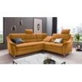 Ecksofa PLACES OF STYLE "Cardoso L-Form", gelb (mais), B:249cm H:90cm T:209cm, Luxus-Microfaser Lederoptik (100% Polyester), Luxus-Microfaser (100% Polyester), Luxus-Microfaser ALTARA NUBUCK (100% Polyester), Struktur (100% Polyester), Sofas, Federkern, wahlweise mit Bett, Schubkasten, teilweise Relaxfunktion