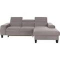 Ecksofa COTTA "Morven L-Form", grau, B:244cm H:72cm T:166cm, Microfaser PRIMABELLE (100% Polyester), Flachgewebe (100% Polyester), Samtvelours (100% Polyester), Sofas, Ecksofa Polstermöbel, Inklusive Kopfteilverstellung, wahlweise mit Ladestation, Bettfunktion