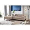 Ecksofa COTTA "Morven L-Form", beige (natural), B:244cm H:72cm T:166cm, Microfaser PRIMABELLE (100% Polyester), Flachgewebe (100% Polyester), Samtvelours (100% Polyester), Sofas, Ecksofa Polstermöbel, Inklusive Kopfteilverstellung, wahlweise mit Ladestation, Bettfunktion