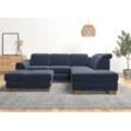 Ecksofa HOME AFFAIRE "Dundee L-Form", blau (graublau), B:263cm H:86cm T:219cm, Flachgewebe 100% Polyester, Sofas, wahlweise mit Kopfteilverstellung und zusätzlich mit Bettfunktion