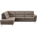 Ecksofa CALIZZA INTERIORS "Onyx L-Form" Sofas Gr. B/H/T: 257cm x 90cm x 196cm, Flachgewebe, Ottomane links, ohne Bettfunktion ohne Bettkasten, braun (cappuccino) Ottomane links oder rechts, wahlweise mit Bettfunktion, Breite 257 cm