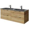 Waschtisch SAPHIR "Serie 6025 Mineralmarmor-Waschtisch mit Unterschrank, 132 cm breit", braun (riviera eiche, riviera eiche quer nb), B:132cm H:49,9cm T:48cm, Waschtische, Doppel-Waschplatz mit 4 Schubladen, hängend, verschiedene Ausführungen