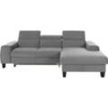 Ecksofa COTTA "Morven L-Form", grau (light grau), B:244cm H:72cm T:166cm, Microfaser PRIMABELLE (100% Polyester), Flachgewebe (100% Polyester), Samtvelours (100% Polyester), Sofas, Ecksofa Polstermöbel, Inklusive Kopfteilverstellung, wahlweise mit Ladestation, Bettfunktion