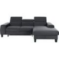 Ecksofa COTTA "Morven L-Form", grau (anthrazit), B:244cm H:72cm T:166cm, Microfaser PRIMABELLE (100% Polyester), Flachgewebe (100% Polyester), Samtvelours (100% Polyester), Sofas, Ecksofa Polstermöbel, Inklusive Kopfteilverstellung, wahlweise mit Ladestation, Bettfunktion